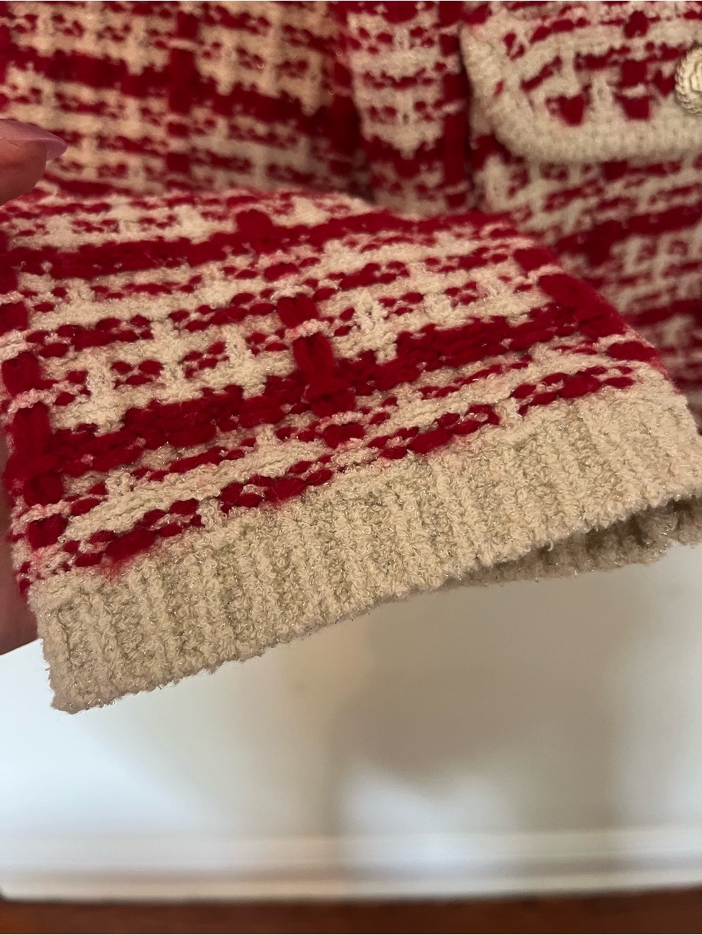Maje Two-Tone Tweed-Effect Knit Cardigan Red Cream Metallic Size 1 - Picture 10 of 11